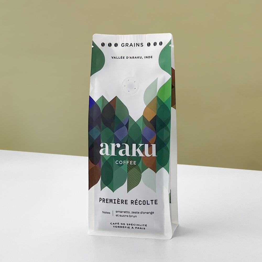 Café en grains bio : Première Récolte sachet de café Indien 200G